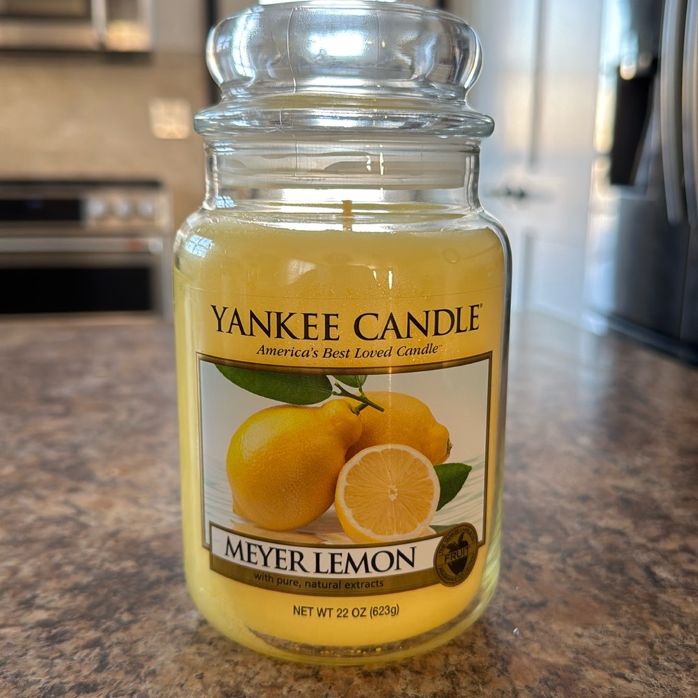 Yankee Candle Retired "MEYER LEMON" ~ Fruit ~ Large 22 oz. ~ WHITE LABEL ~ NEW